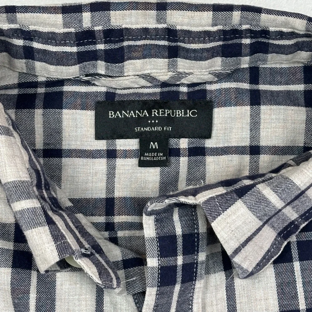 Banana Republic Mens‎ Standard Fit Plaid Button Down Shirt Navy Grey Size M